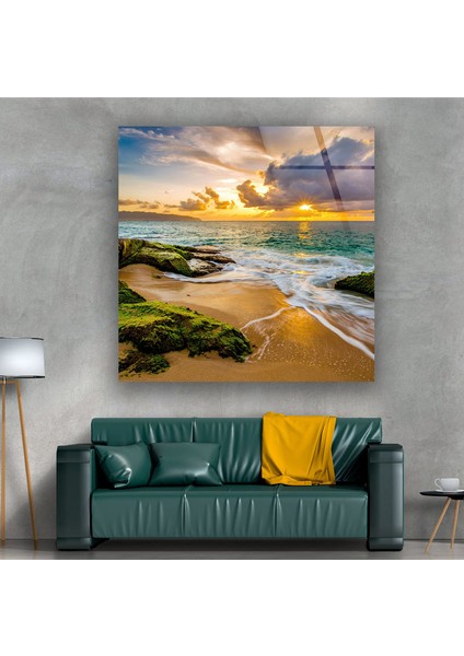 Sahil Gün Batımı Tempered Cam Duvar Tablosu fırsatları