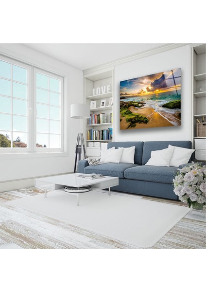Sahil Gün Batımı Tempered Cam Duvar Tablosu indirimleri