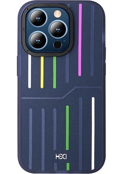 Casestreet Apple iPhone 14 Pro Max Kılıf Renkli Çizgi Detaylı Roma HBC-221 Kapak Lacivert