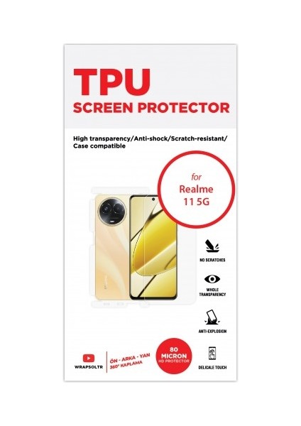 Realme 11 5g Ön, Arka ve Yan 360 Derece Tam Kaplama Tpu Film fiyatları