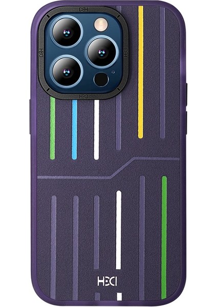 Casestreet Apple iPhone 14 Pro Max Kılıf Renkli Çizgi Detaylı Roma HBC-221 Kapak Derin Mor