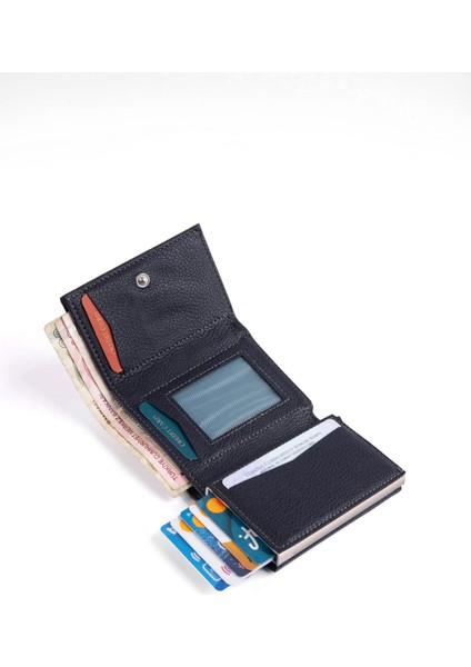 Polo Man's Lacivert Bol Kartlı Kağıt Para Bölmeli Otomatik Mekanizmalı Unisex Cüzdan Kartlık PBU10822 modelleri