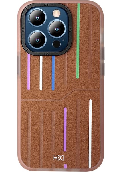 Casestreet Apple iPhone 14 Pro Max Kılıf Renkli Çizgi Detaylı Roma HBC-221 Kapak Kahverengi