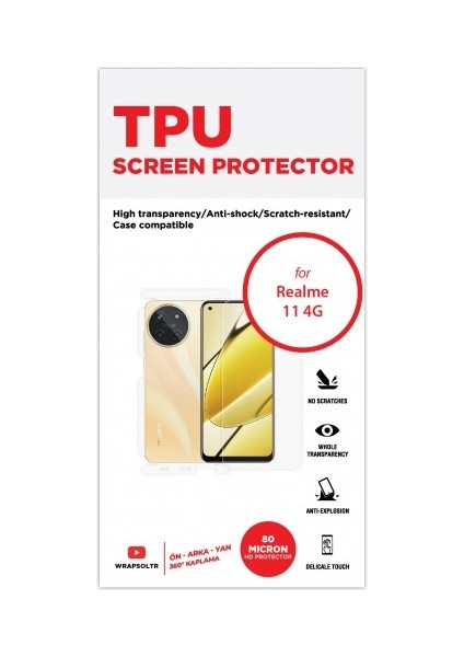 Realme 11 4g Ön, Arka ve Yan 360 Derece Tam Kaplama Tpu Film