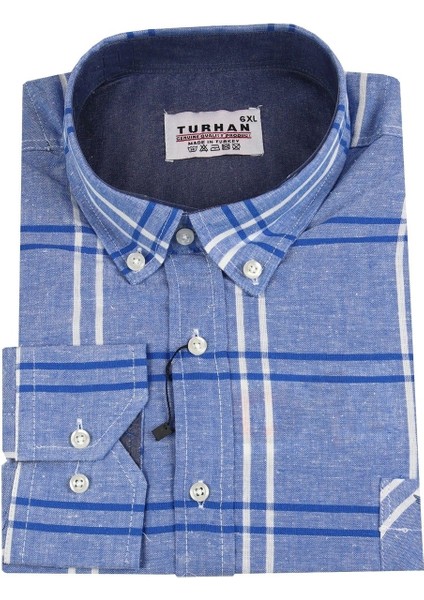 Erkek Büyük Beden Slim Fit Turhan Mevsimlik Uzun Kol Gömlek Saks Mavi