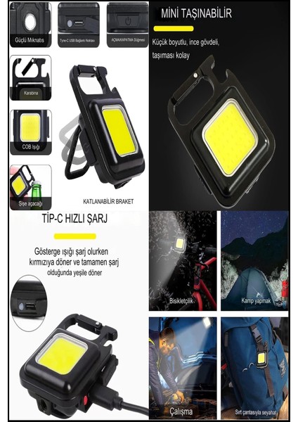 2 Adet Mini LED Flashlight Feneri Anahtarlık Çok Fonksiyonlu USB Şarjlı XLF1501