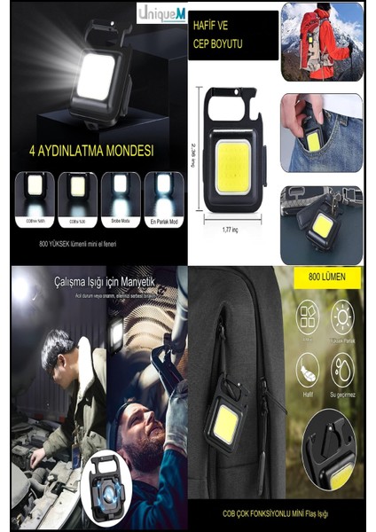 Mini LED Flashlight Feneri Anahtarlık Çok Fonksiyonlu USB Şarjlı XLF1501