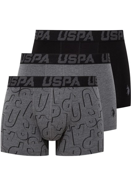 80496 Erkek Pamuklu 3'lü Boxer Siyah Antrasit Baskılı