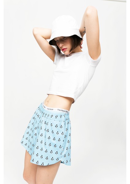 Desenli Kadın Ev Şort – Chill Space Collection – Cool Like Penguin