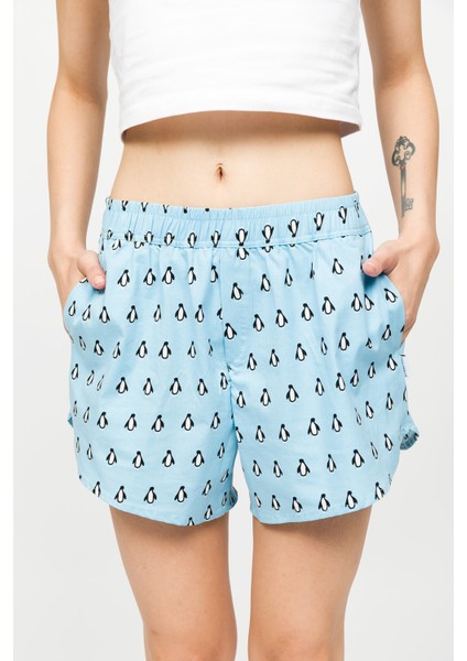 Desenli Kadın Ev Şort – Chill Space Collection – Cool Like Penguin