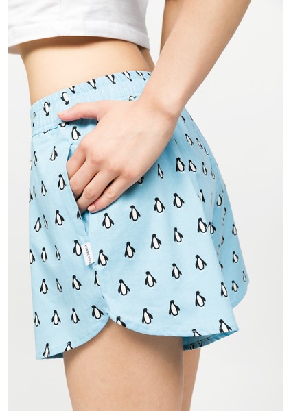 Desenli Kadın Ev Şort – Chill Space Collection – Cool Like Penguin