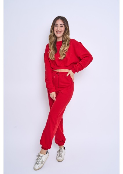 Bisiklet Yaka Şardonlu Crop Kadın Eşofman Takımı fiyatları