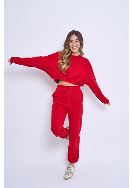 Bisiklet Yaka Şardonlu Crop Kadın Eşofman Takımı modelleri