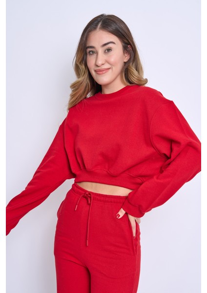 Bisiklet Yaka Şardonlu Crop Kadın Eşofman Takımı fırsatları