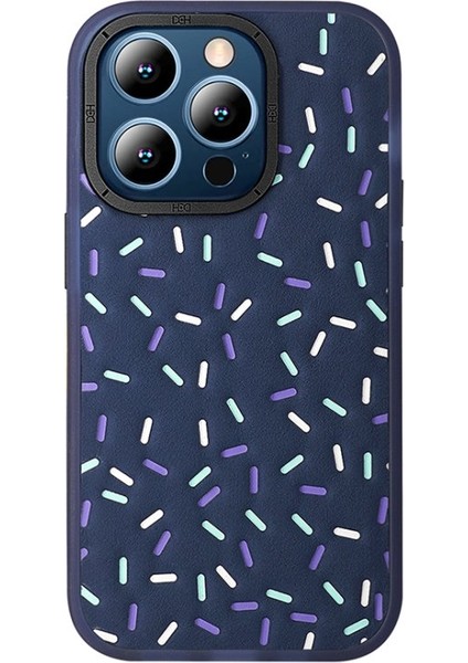 Apple iPhone 14 Pro Max Kılıf Renkli Kısa Çizgi Detaylı Bern HBC-222 Kapak Lacivert