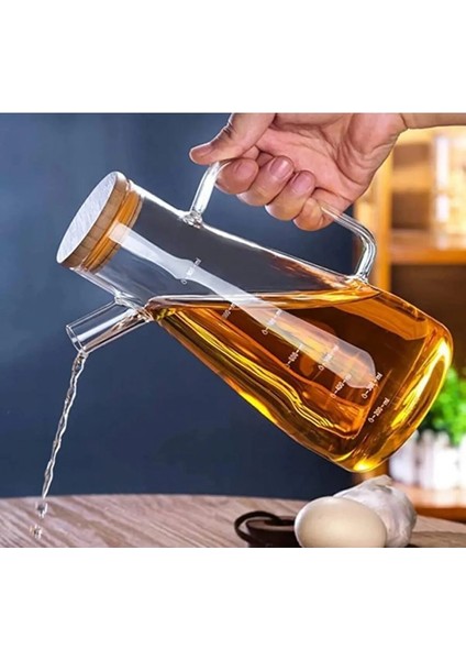 Bambu Kapaklı Vakumlu Borosilikat 900 ml Cam Yağdanlık