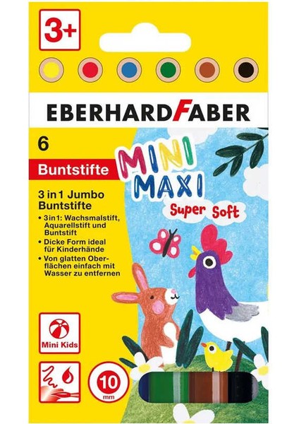 Minimaxi 3ü Bir Arada Jumbo Renkli Kalem 6lı Set