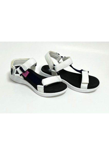 Kadın Kısa Topuk Rahat Taban Cırtlı Günlük Spor Sandalet SS001-0158 Beyaz