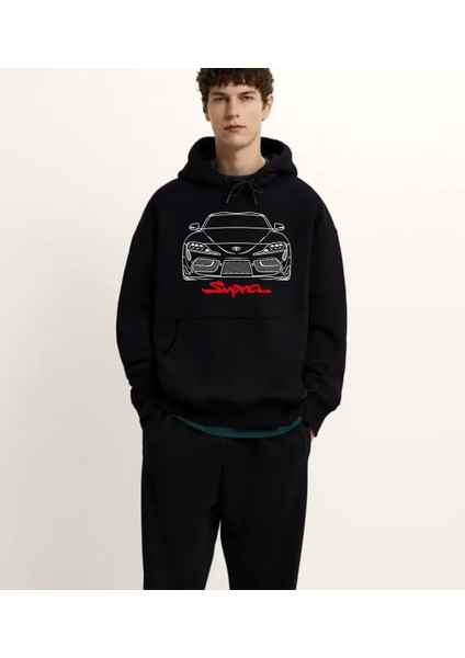 Toyota Supra Baskılı Kalın Pamuklu Oversize Unisex Siyah Sweatshirt