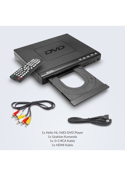 Hello HL-5483 DVD Player Divx Kumandalı HDMI Çıkışlı DVD VCD USB Den Film Oynatabilme