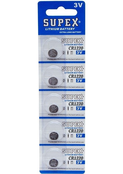 Supex CR1220 3 Volt 5 Li Lityum Pil Saat Pili Düğme Pil Cr 1220