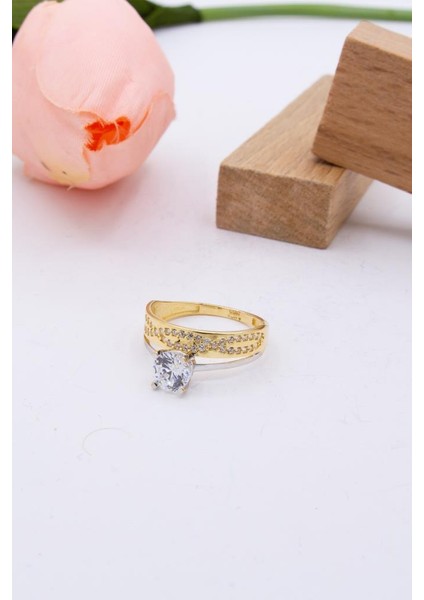 14 Ayar Altın Yüzük Tek Taş Alyans Kadın Yüzük LKYZK1406