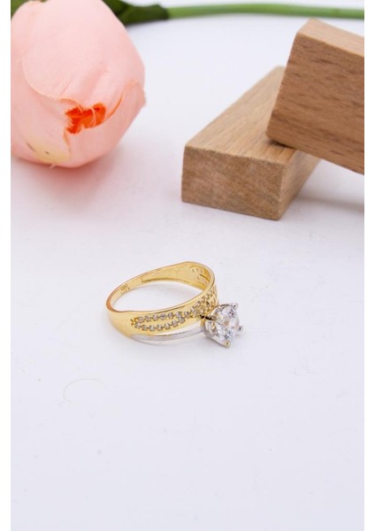 14 Ayar Altın Yüzük Tek Taş Alyans Kadın Yüzük LKYZK1406 modelleri