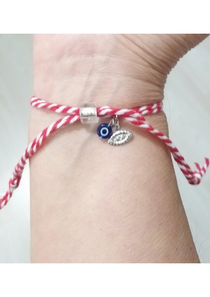 Üç Adet Gümüş Rengi Çek Boncuklu Nazar Boncuklu Göz Şeklinde Sallantılı Marteniçka Bileklik modelleri