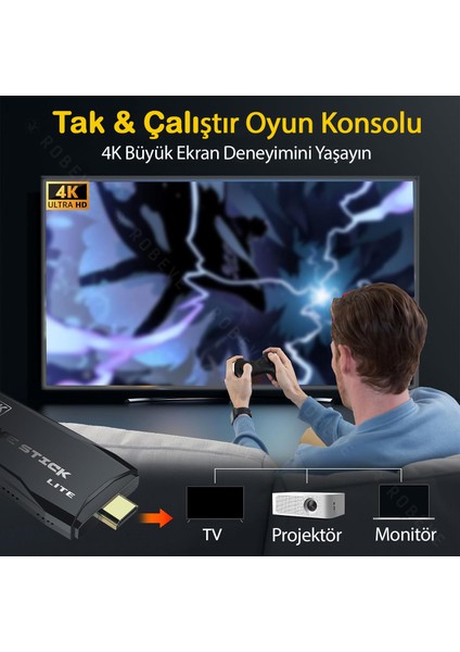 Kablosuz Çift Kol Oyun Konsolu 3000+ Oyun 4K Full HD Oyun Konsolu Game Stick TV Oyun Konsolu Atari Oyun Konsolu