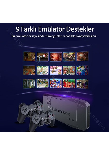 Kablosuz Çift Kol Oyun Konsolu 3000+ Oyun 4K Full HD Oyun Konsolu Game Stick TV Oyun Konsolu Atari Oyun Konsolu