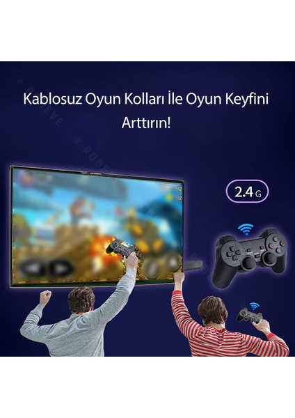 Kablosuz Çift Kol Oyun Konsolu 3000+ Oyun 4K Full HD Oyun Konsolu Game Stick TV Oyun Konsolu Atari Oyun Konsolu