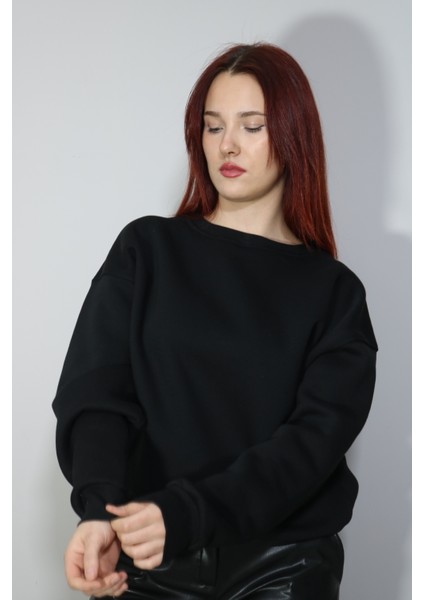 Baskısız Siyah Unisex Sweatshirt