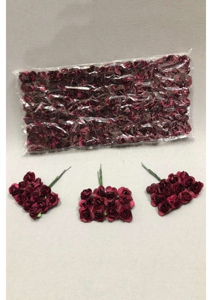 Kağıt Gül Küçük - 144 Adet Bordo ( 12 Buket 144 Adet Cicek )