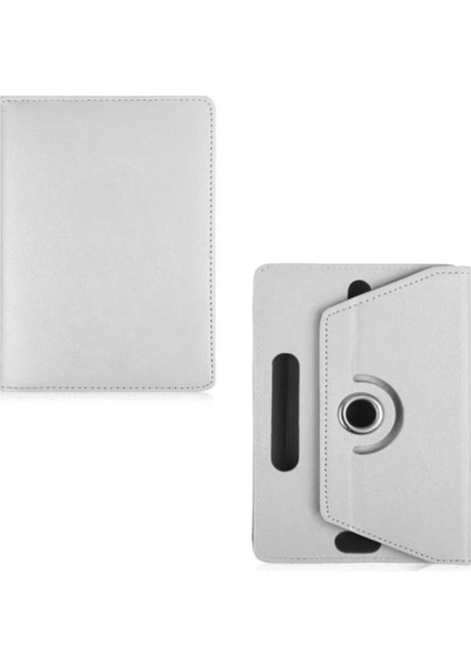 9" Uyumlu Universal Dönerli Standlı Deri Tablet Kılıfı - Beyaz