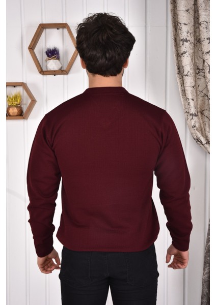 Erkek V Yaka Bordo Slim Fit Triko Kazak