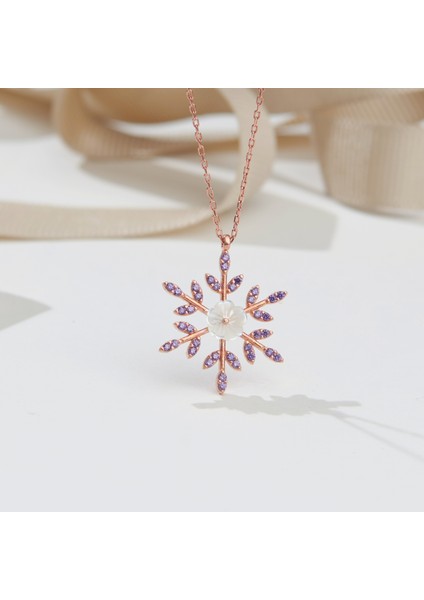 925 Ayar Ametist Taşlı Kar Tanesi Gümüş Kolye