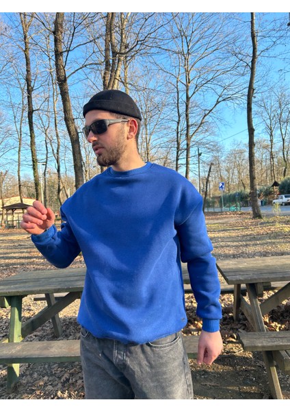 Baskısız Saks Mavisi Unisex Sweatshirt fiyatları