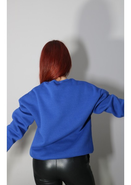 Baskısız Saks Mavisi Unisex Sweatshirt modelleri