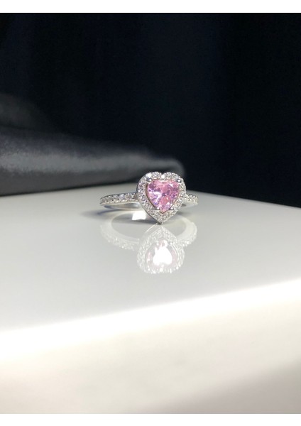 Swarovski Taşlı Pembe Renkli Kalpli 925 Ayar Gümüş Sevgiliye,anneye,arkadaşa Yüzük fiyatları
