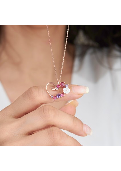 925 Ayar Rose Kaplama Manolya Çiçekli Kalp Gümüş Kolye fiyatları