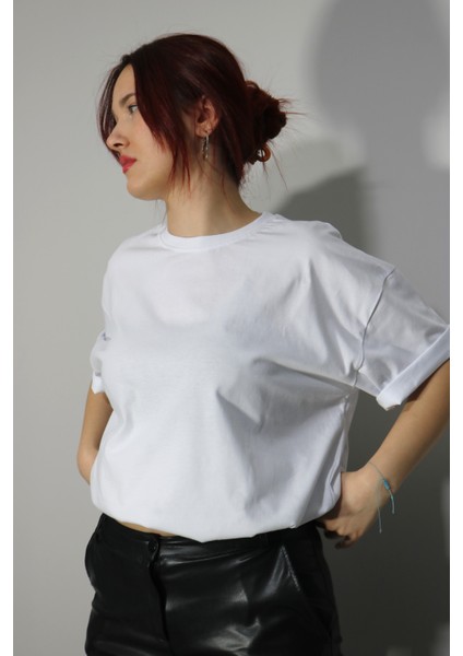 Baskısız Beyaz Oversize T-Shirt