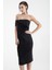 Kadın Siyah Çift Bandajlı Tek Omuz Midi Abiye Elbise 2