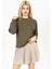 Bisiklet Yaka 2 Iplik Haki Sweatshirt, Basic Kazak, Ince Düz Kazak 5