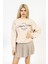 Bisiklet Yaka Önü Nakışlı Taş Rengi Sweatshirt, Içi Polarlı Kazak 4