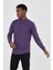 Grody.t Erkek Basic Regular Fit Yarım Balıkçı Sweatshirt Pamuk 2 Iplik  Mor 5