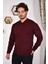 Erkek V Yaka Bordo Slim Fit Triko Kazak 3