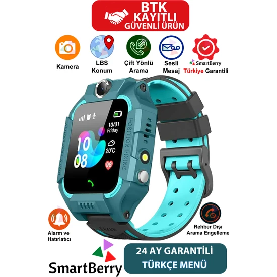 Smartberry Z2 LBS Konumlu Akıllı Çocuk Takip Saati Sim Kartlı Arama, Kameralı, Gizli Dinleme Özellikli