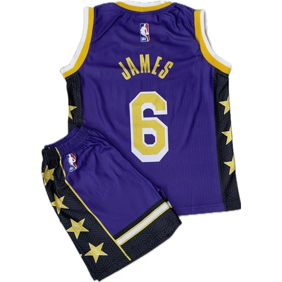 Yenteks Basketbol Mavi-Siyah Çocuk Forması 3 Lü Set Lakers James Ithal Kumaş