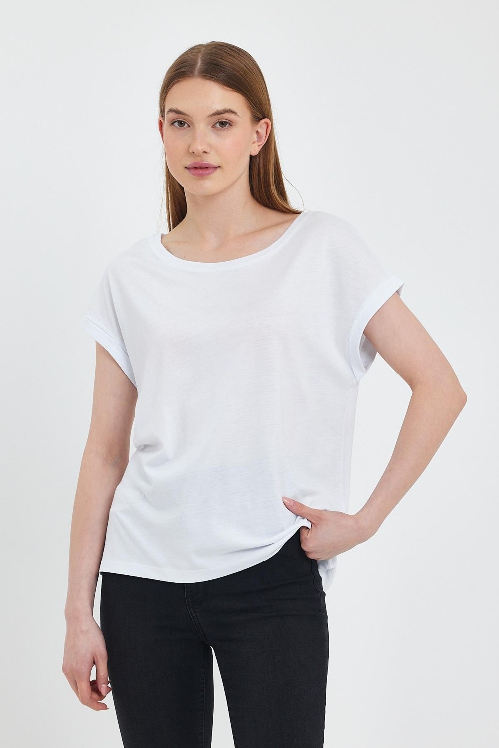 Vena Kadın Cindy Beyaz Bisiklet Yaka Regular Fit Basic Modal Tişört (Lyocell)