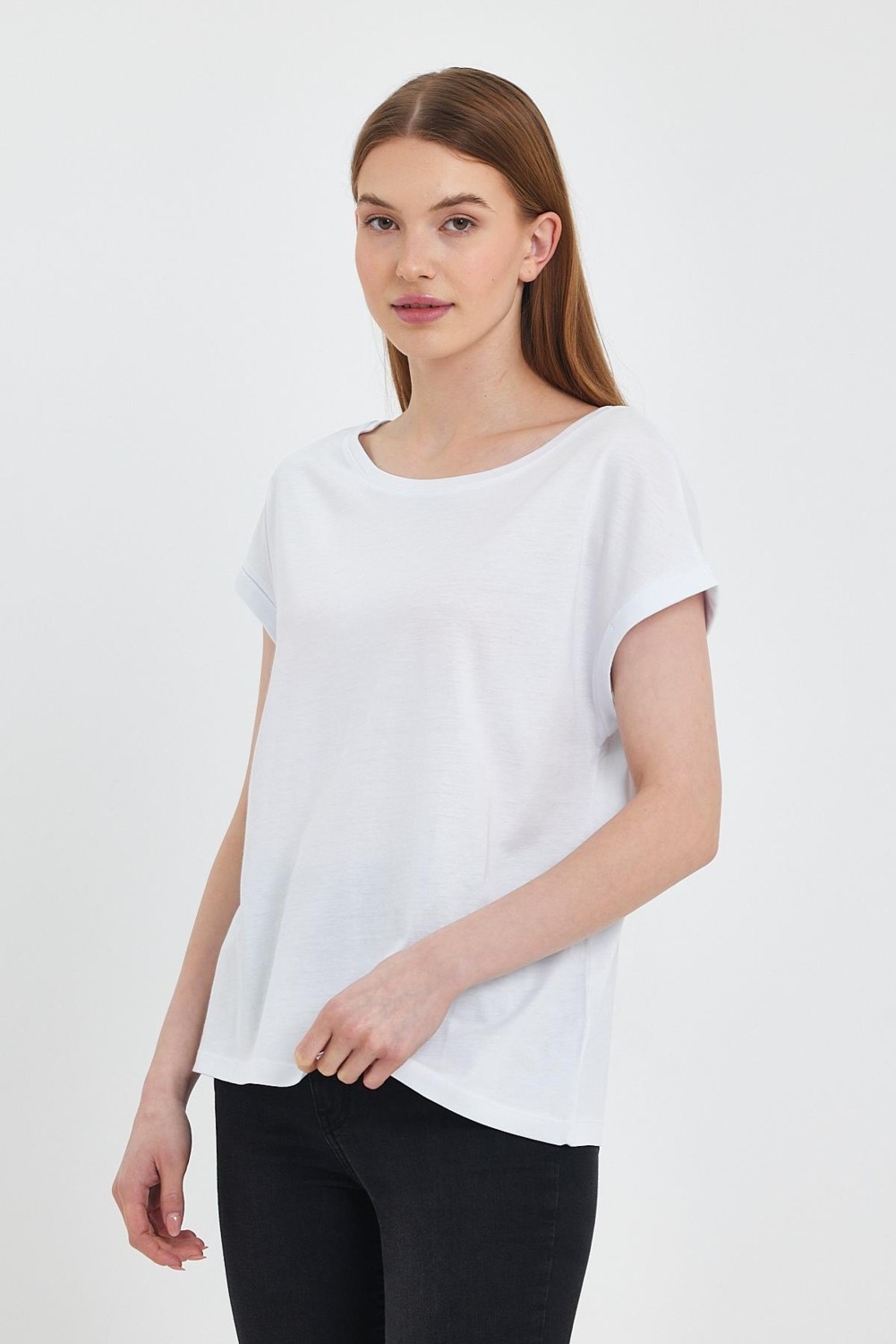 Vena Kadın Cindy Beyaz Bisiklet Yaka Regular Fit Basic Modal Tişört (Lyocell) görsel 2